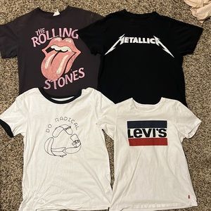 Rolling stone, Metallica, do radical, and Levi shirts